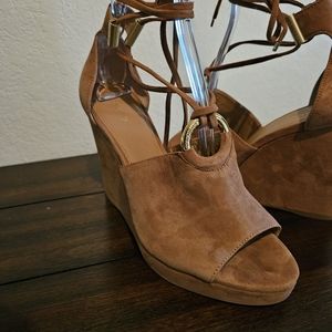 Calvin Klein Brown Suede open toe wedge heel.  New without box.  10M
